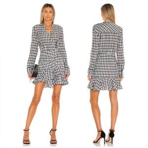 Veronica Beard Rowe Black and White Checkered Long Sleeve Dress